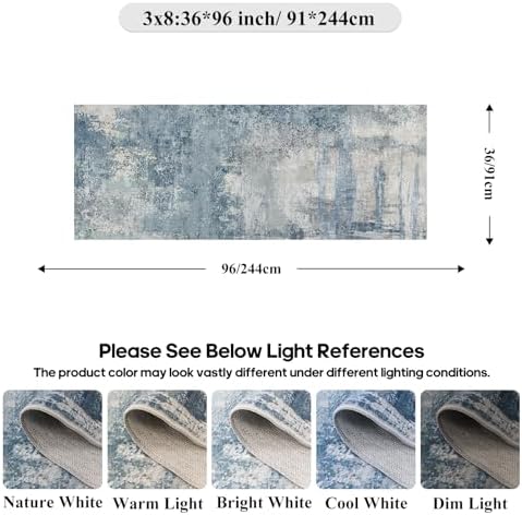 Blue Abstract 3x8 Washable Runner:Non Slip Hallway Runner Rug - Image 2