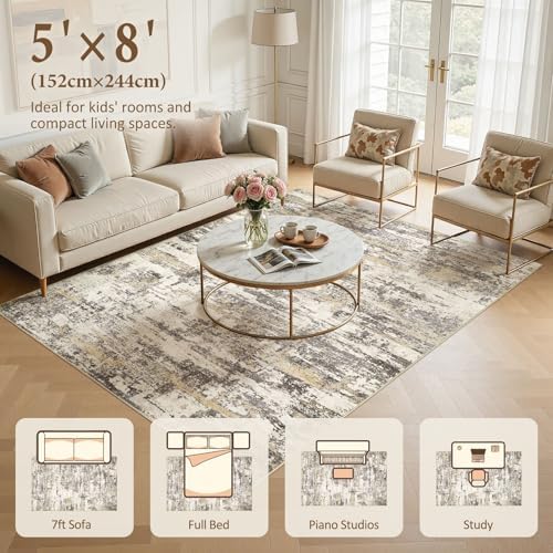 5x8 Area Rugs Abstract Washable Living Room Rug - Image 3