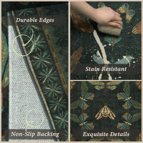 JTJ Kitchen Rugs Set of 3, Dark Green Vintage Insect - Image 4