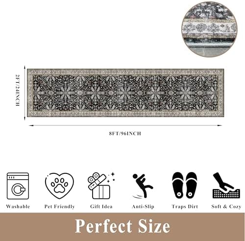 2x8ft Kitchen Rug Runners Washable Non Slip – Boho Floral Carpet Runner - Image 2