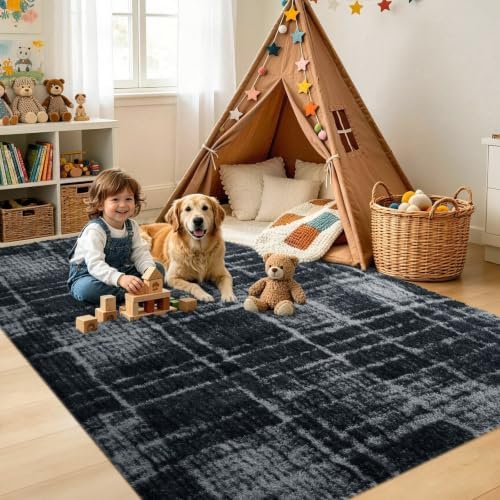5x7 Grey Fluffy Soft Area Rug Non-Slip - Image 4