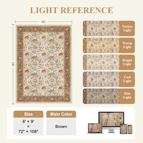 DUKINO 6x9 Area Rug, Vintage Floral Washable Rugs - Image 2