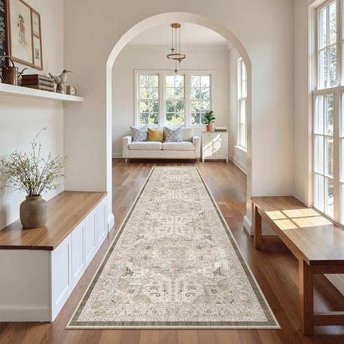 Madane Hallway Runner Rug 2'6''x12' Kitchen Runners Vintage, Ivory/Brown - Image 5