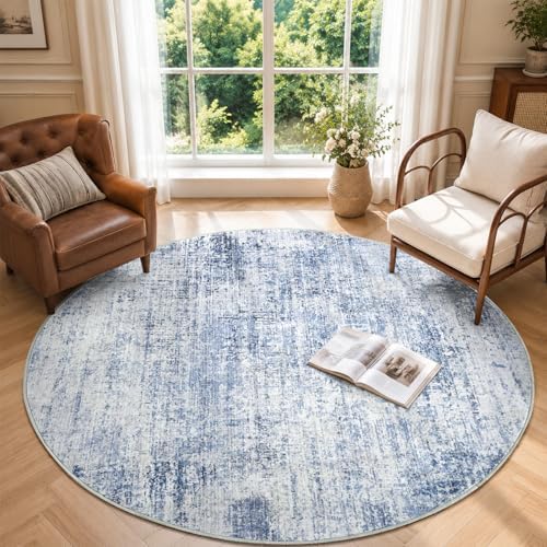 4ft Round Abstract Washable Area Rug by Cuzwlovita