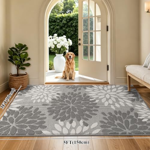 HEBE Washable Area Rug 3x5, High-Low Textured Floral Rugs - Image 2
