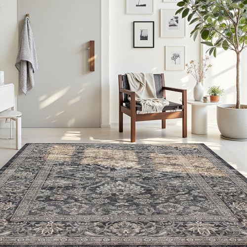 5x7 Grey Blue Washable Area Rug - Image 3