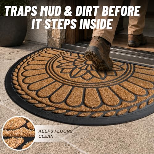 Mibao Half Round Door Mat, Non-Slip Welcome Entrance Way Mat, Durable Rubber - Image 2
