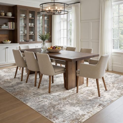 UERMEI 10x11 Area Rug Living Room Rugs Washable Neutral Brown Grey Carpet - Image 3
