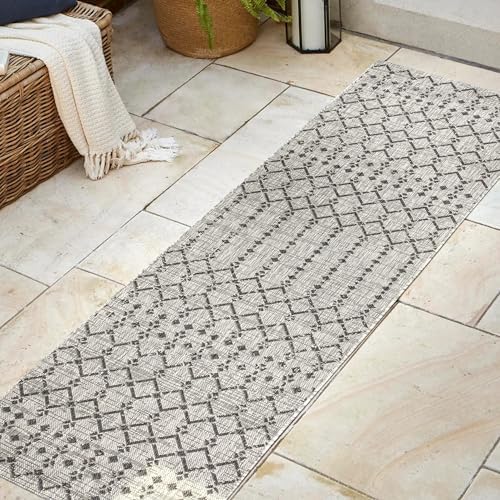 JONATHAN Y Moroccan Geometric Indoor Outdoor Runner Rug 2X8 Light Gray/Black - Image 3
