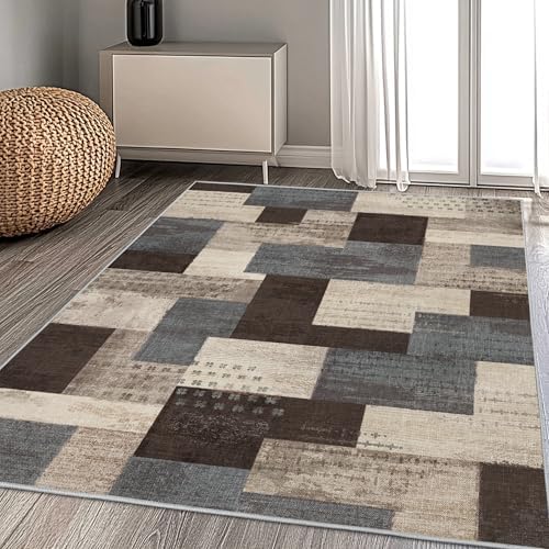 Modern Geometric Patchwork Indoor Blue Area Rug - Image 6