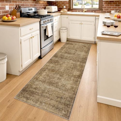 2x5 Washable Brown Vintage Distressed Runner Rug - Image 3