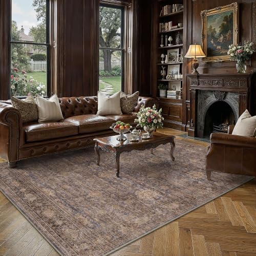 HUGEAR Blue Brown Washable 8x10 Area Rugs - Image 2