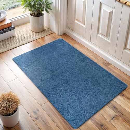 Area Rug 2x3 Blue Door Mat Washable Indoor Rug Ultra Plus Thick Pile Solid Non - Image 3