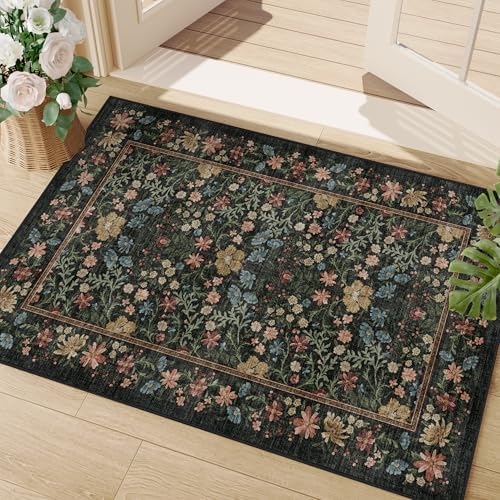 DUKINO 2x3 Entryway Rug, Washable Vintage Floral Area Rug by DUKINO