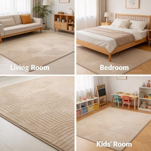 Brown Geometric 5x7 Solid Area Rug, Washable - Image 3