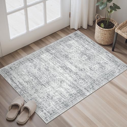 Soalmost 2x3 Washable Rugs for Kitchen, Small Area Rug Grey - Image 2