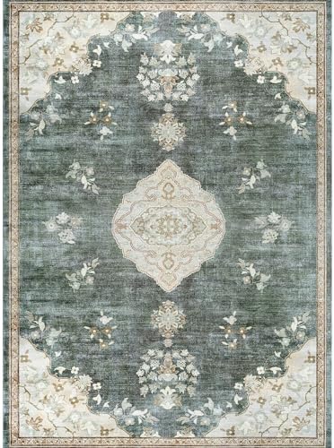 Non Slip Area Rugs 4x6 Boho Medallion Floral Non Skid Rubber Backing Easy Silk - Image 3