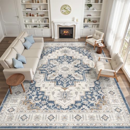 befbee 10x14 Area Rugs for Living Room, Washable Vintage Non Slip Rug Blue - Image 7