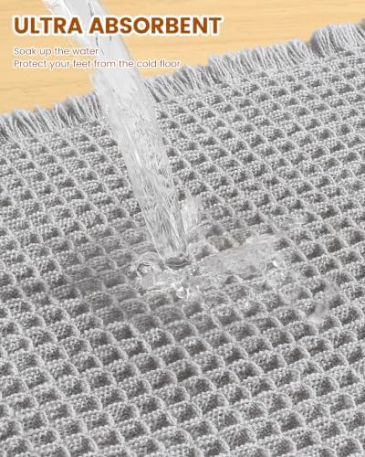 Smiry Waffle Bath Mat 72X24, Extra Soft Absorbent Bathroom Rugs, Light Grey - Image 5
