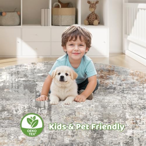 LOONGRUG Round Rug 10x10 Washable Circle Large Neutral Modern Abstract Rug - Image 6