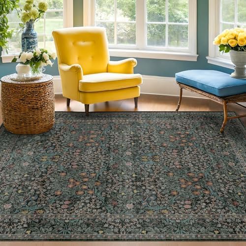 Dark Green 4x6 Entryway Rug, Washable Area Rug 4x6 - Image 3
