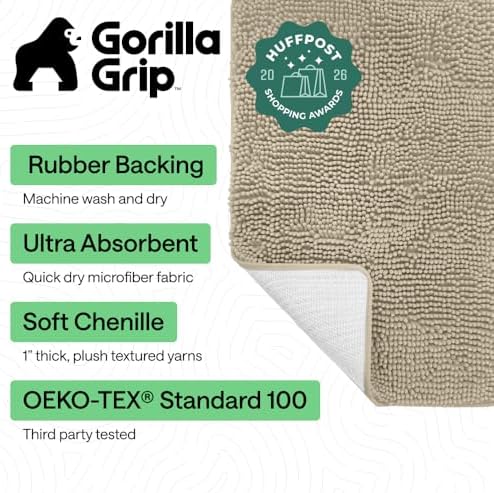 GORILLA GRIP Bath Rug Mat for Bathroom, Absorbent Chenille, 60x24 Sand - Image 2