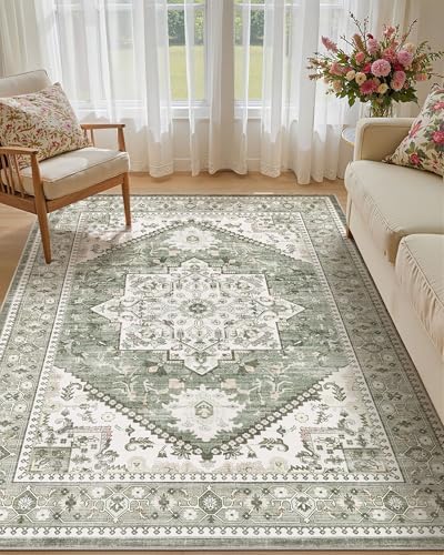 Washable Area Rug-7X9 Vintage Neutral Soft Green by MICGEEK
