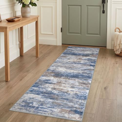 KOZYFLY Kitchen Runner Rug for Hallway Modern Runner Rug 2x5 Blue Rust by KOZYFLY
