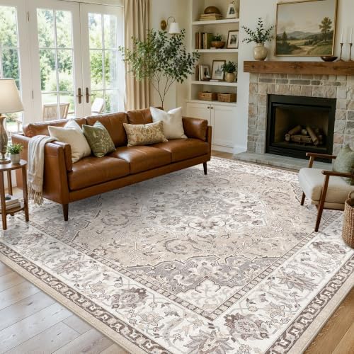 10x10 Square Living Room Rug: Washable Vintage Ultra Soft Carpet by HYHAOYUNLAI