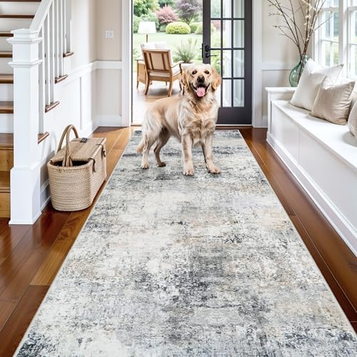Non Slip 3x7 Rug Runner: Washable Abstract Rugs by HILORUUG