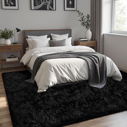 8x10 Black Fluffy Fuzzy Shag Area Rug - Image 2
