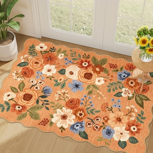DUKINO 2x3 Rugs for Entryway, Floral Door Mat Washable Kitchen Rugs by DUKINO