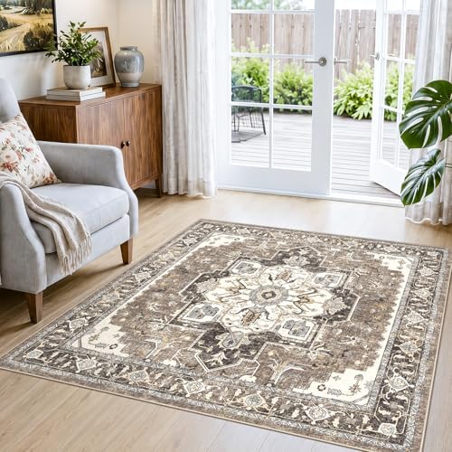 Washable 4x4 Square Area Rug: Indoor Vintage Non-Slip Kitchen Rugs - Image 2