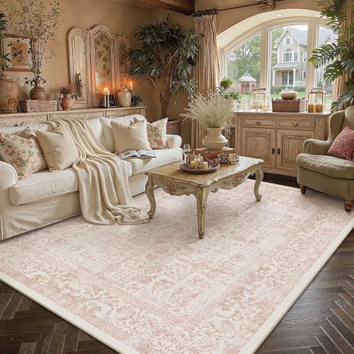 PureCozy Pink Area Rug 8x10 Vintage Floral - Image 2