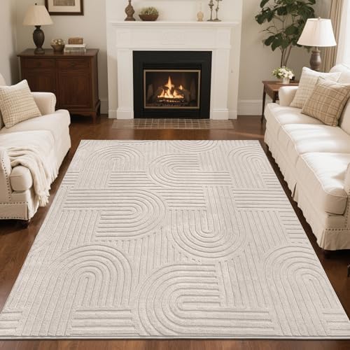 SHACOS Soft Cozy Fluffy Arch Pattern High-Low Pile Textured Area Rug 5'3"x7'3" by SHACOS