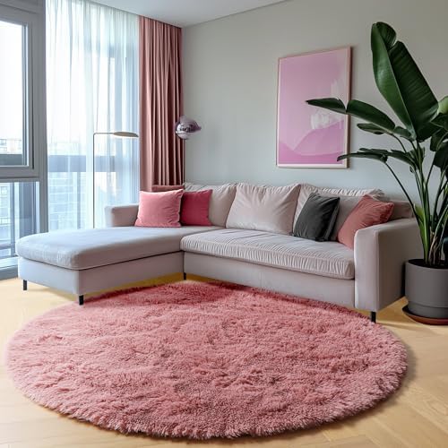ONASAR Blush Round Area Rugs 5ft, Soft Bedroom Circle Rug Mats - Image 3
