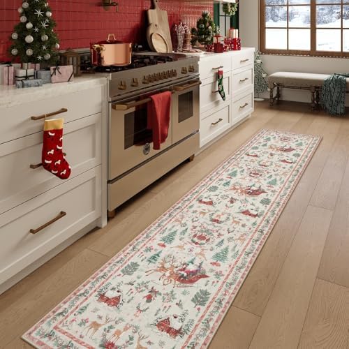 Lahome Christmas Beige Hallway Runner, Kitchen Non Skid Washable, Soft - Image 3