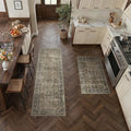 PureCozy Brown Kitchen Rug Set 2 Piece 2x3+2x6 Vintage Distressed by PureCozy