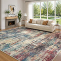 6x9 Washable Area Rug for Living Room, Rust Red and Slate Blue by Vibrug