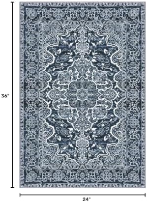 KUTA Vintage Small Area Rug 2x3 Washable Entryway Rugs Navy Blue - Image 2