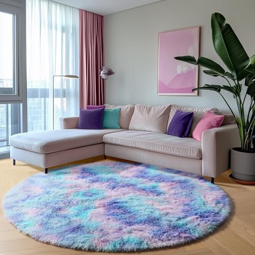 ONASAR Rainbow Round Area Rugs 5ft, Soft Bedroom Circle Rug Mats - Image 5