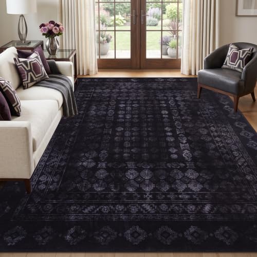 Washable Area Rug 6x9, Large Boho Living Room Rug, Dark Black by TerradWafs