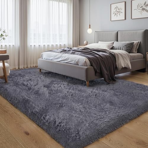 3x5 Thick Grey Fluffy Shag Rug for Bedroom, Plush Washable Carpet - Image 6