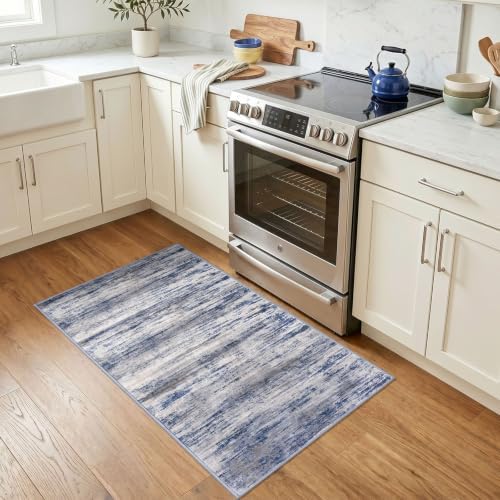 KOZYFLY Modern 2x4 Rug Washable Entryway Rug Grey Blue Small Area Rugs - Image 2
