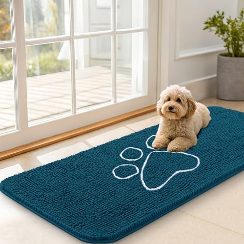 OLANLY Dog Door Mat for Muddy Paws 47x20, Paw Print Design Chenille Mud Mat by OLANLY