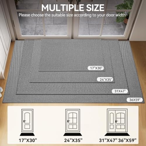 Front Door Mat Outside & Indoor Entrance Floor Mats Grey 17"x30" - Image 2