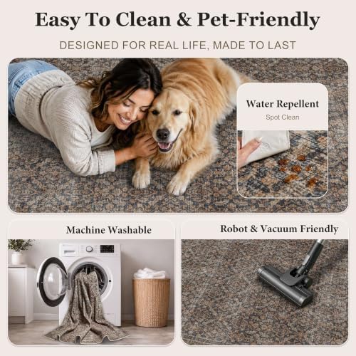 3×5 Vintage Washable Brown Area Rug - Image 4