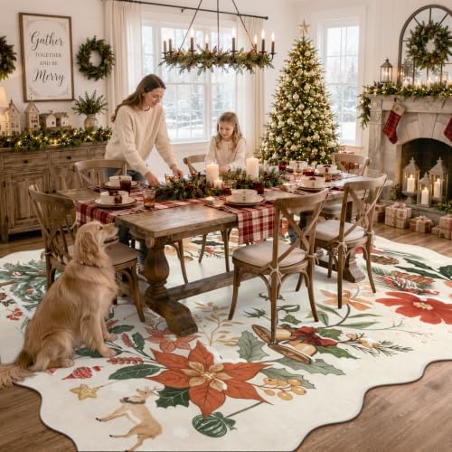 Lahome Floral Christmas Rugs for Living Room, Washable Christmas Rug 8x10 - Image 2