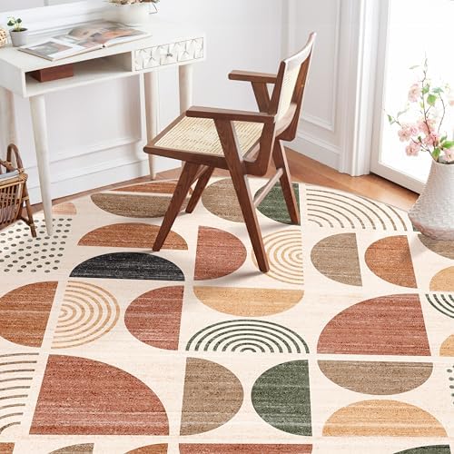 MUJOO Round Rugs 6ft, Circle Area Rug Washable Non Slip Modern Abstract - Image 2
