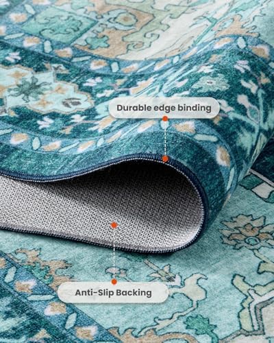 Amada Vintage Washable Area Rug, Teal Blue - Image 4